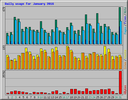 Daily usage for January 2016